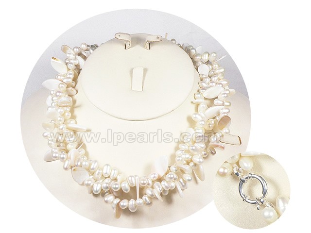 freshwater top drill pearl necklace-3 twisted strands