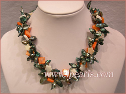blister pearl necklace with shell beads-three twisted strands