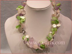 coin pearl necklace with rose quarts amethyst and shell beads