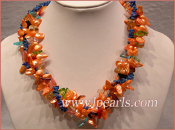 blister pearl necklace with crystal and lapis beads