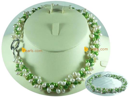 three twisted strands freshwater pearl necklace