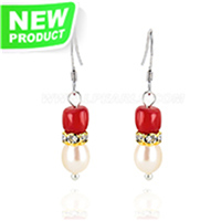 925 Sterling silver red coral rice pearls dangle Earring for wom