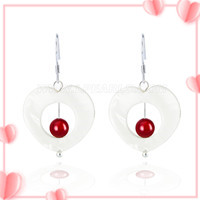 925 Sterling silver red coral shell heart Earring for women