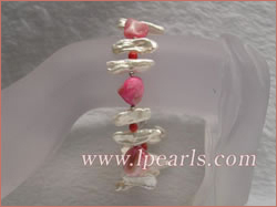 7*20mm white Biwa  jewelry pearls bracelet