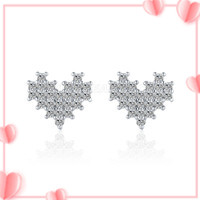 S925 Sterling silver CZ heart stud earrings for women