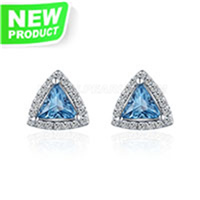 S925 Sterling silver blue CZ triangle stud earrings for women
