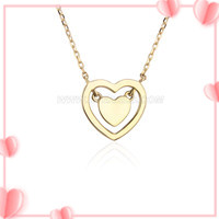 925 Sterling Silver plated yellow gold women heart necklace