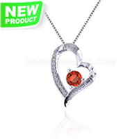 Sterling silver Red zircon valentine's hearts pendant necklac