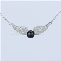 women 925 sterling silver wings pearl pendant necklace