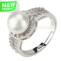 wholesale 925 simple shape bread pearl adjustable ring with zirc