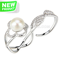 wholesale 925 simple shape bread pearl adjustable ring with zirc