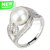 wholesale 925 simple design bread pearl adjustable ring with zir