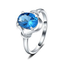 S925 sterling silver blue CZ flower party ring for women