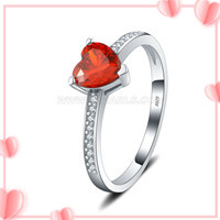 S925 sterling silver red CZ heart engagement rings for women