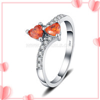 S925 sterling silver red CZ twins hearts wedding ring for women