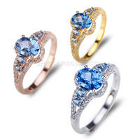 S925 sterling silver blue zircon adjustable ring for women