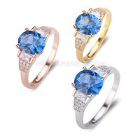 S925 sterling silver blue CZ adjustable ring for women