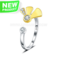 S925 sterling silver CZ leaf ajustable rings for women