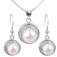 Fashion 925 sterling silver pearl pendant necklace earrings jewe