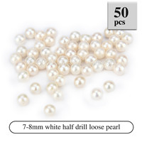 Latest 7-8mm White Half Drill round Akoya loose pearl 50pcs