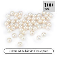 Latest 7-8mm White Half Drill round Akoya loose pearl 100pcs