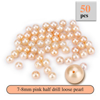 Latest 7-8mm Pink Half Drill round Akoya loose pearl 50pcs