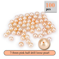 Latest 7-8mm Pink Half Drill round Akoya loose pearl 100pcs