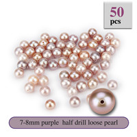 Latest 7-8mm Purple Half Drill round Akoya loose pearl 50pcs