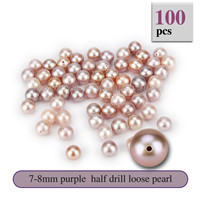 Latest 7-8mm Purple Half Drill round Akoya loose pearl 100pcs