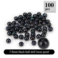 Latest 7-8mm Black Half Drill round Akoya loose pearl 100pcs