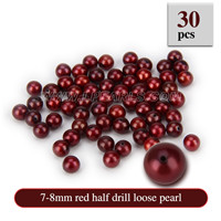 Shinning 7-8mm Red Half Drill round Akoya loose pearl 30pcs