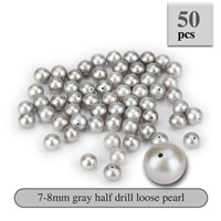 Beautiful 7-8mm Gray Half Drill round Akoya loose pearl 50pcs