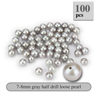 Beautiful 7-8mm Gray Half Drill round Akoya loose pearl 100pcs