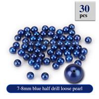 Royal 7-8mm Blue Half Drill round Akoya loose pearl 30pcs