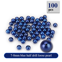 Royal 7-8mm Blue Half Drill round Akoya loose pearl 100pcs