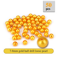 Splendid 7-8mm Gold Half Drill round Akoya loose pearl 50pcs