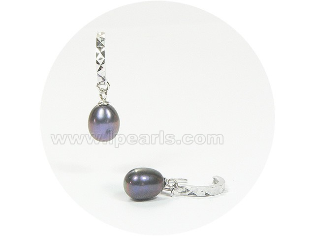 9-9.5mm black freshwater jewelry pearls sterling earring