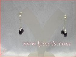 black tear-drop pearls sterling dangling earring