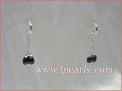 black tear-drop freshwater pearls sterling dangling earring