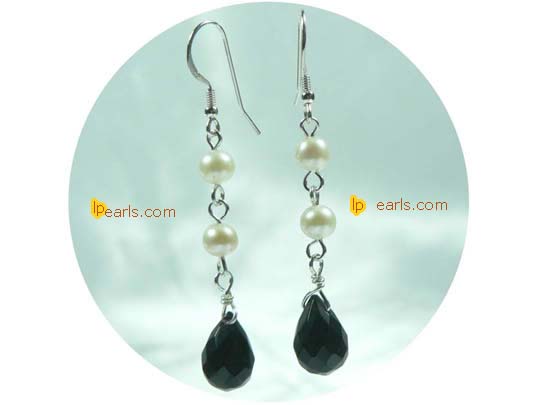 6-7mm white FW jewelry pearls sterling dangling earring