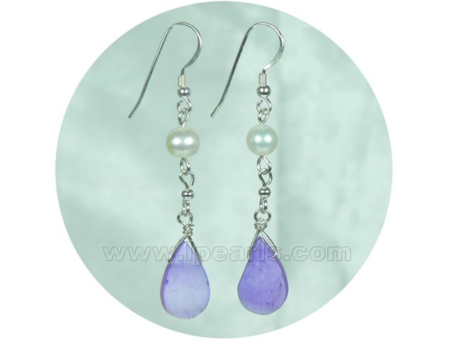6-7mm white FW jewelry pearls sterling dangling earring