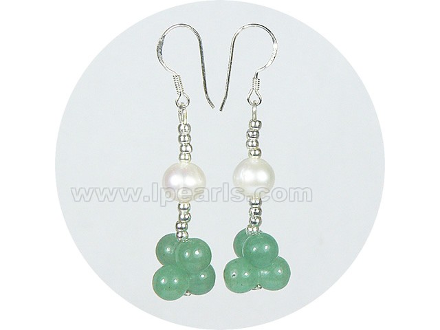 7-8mm white FW  jewelry pearls sterling dangling earring