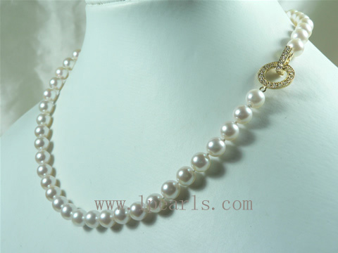 -4 AAA+ 7-7.5mm white cultured akoya pearl jewelry necklace