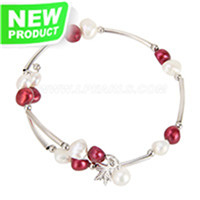 Nice women silver plated adjustable white and red pearls bracele