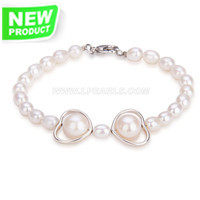5-6mm white rice pearls bracelet with S925 hearts for women