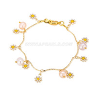 little yellow daisy pearls bracelet for women 7.5"