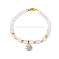 6-7mm rice pearls CZ round pendant bracelet for women 7.5"