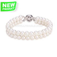 6-7mm white round 2 rows pearls bracelet for women