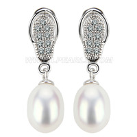 Nice design silver plated Oval shape rice pearl earring