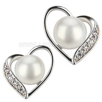 Nice design silver plated heart shape bread pearl earring